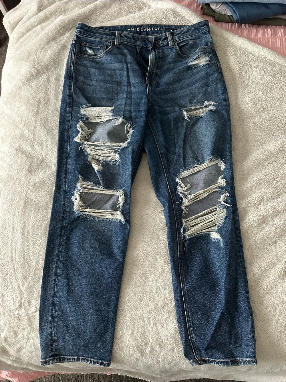 American Eagle Outfitters Distressed Dark Blue Boyfriend Jeans